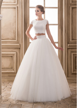 Twinset Cap Sleeves Ivory Lace Tulle Wedding Dress